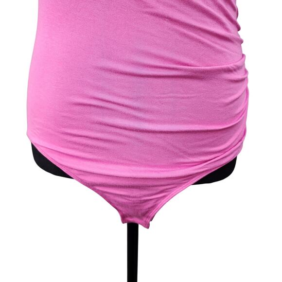 NWT Mangopop Womens Bodysuit Small Pink Crossover V Neck Cap Sleeve Top - Picture 4 of 12